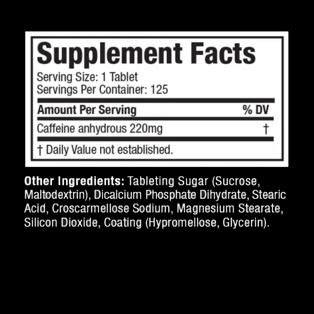 MUSCLETECH PLATINUM 100% CAFFEINE 125 TABS